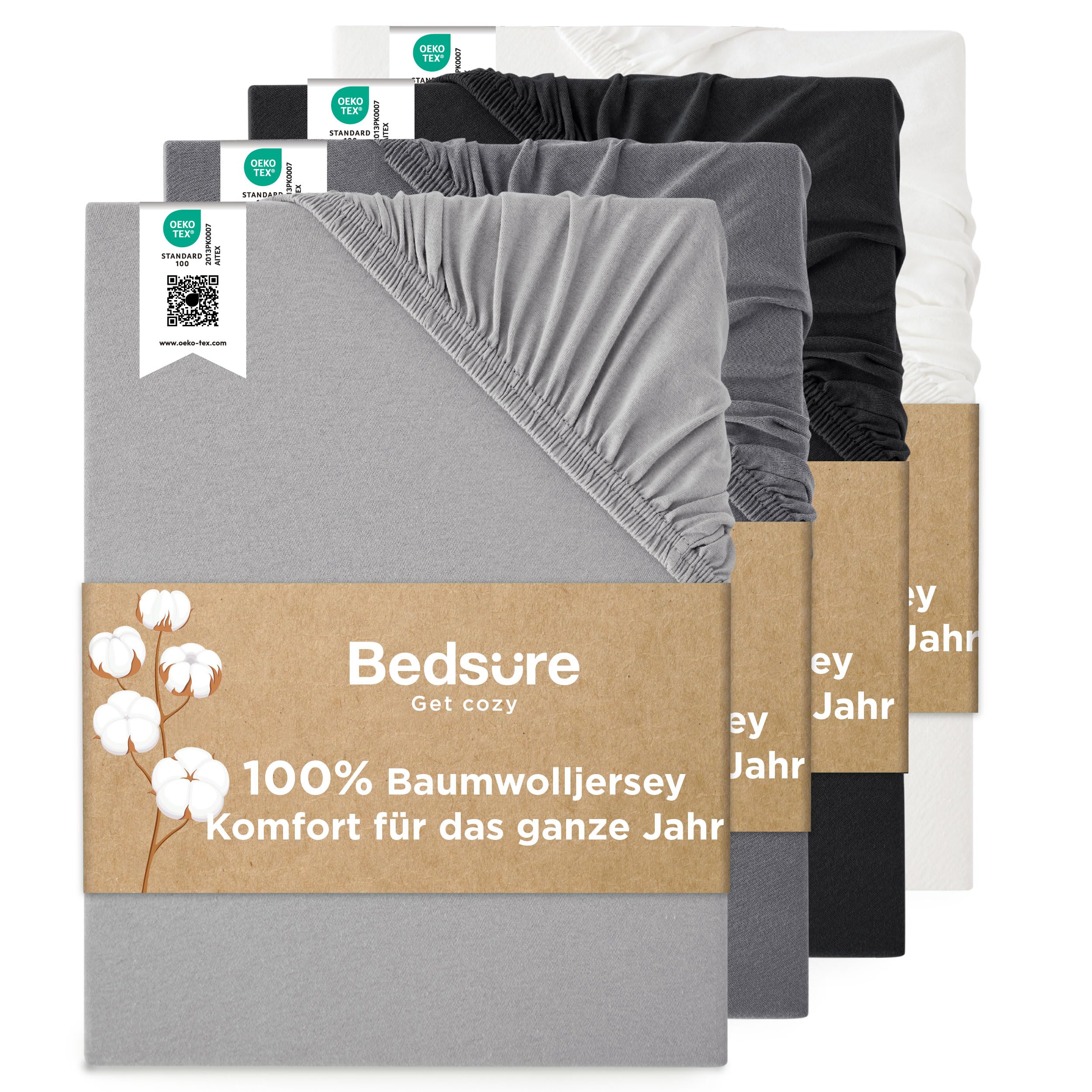 Bedsure Spannbettlaken 90x200cm Baumwolle Jersey - bis 40cm, Farbe | Spannbetttücher mit Gummizug, für Boxspringbett , Wasserbett & Extra Hohe Matratzen, Atmungsaktiv & Weich, Waschbar, Oeko-TEX