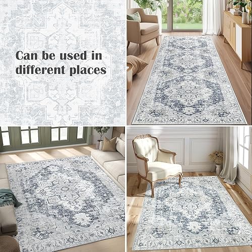 Miniatura 62 de jinchan Alfombra de Área 2x3 pies Alfombra Vintage de Entrada Lavable Bohemia Tapete Interior para Puerta Medallón Floral Tapete Pequeño para Puerta