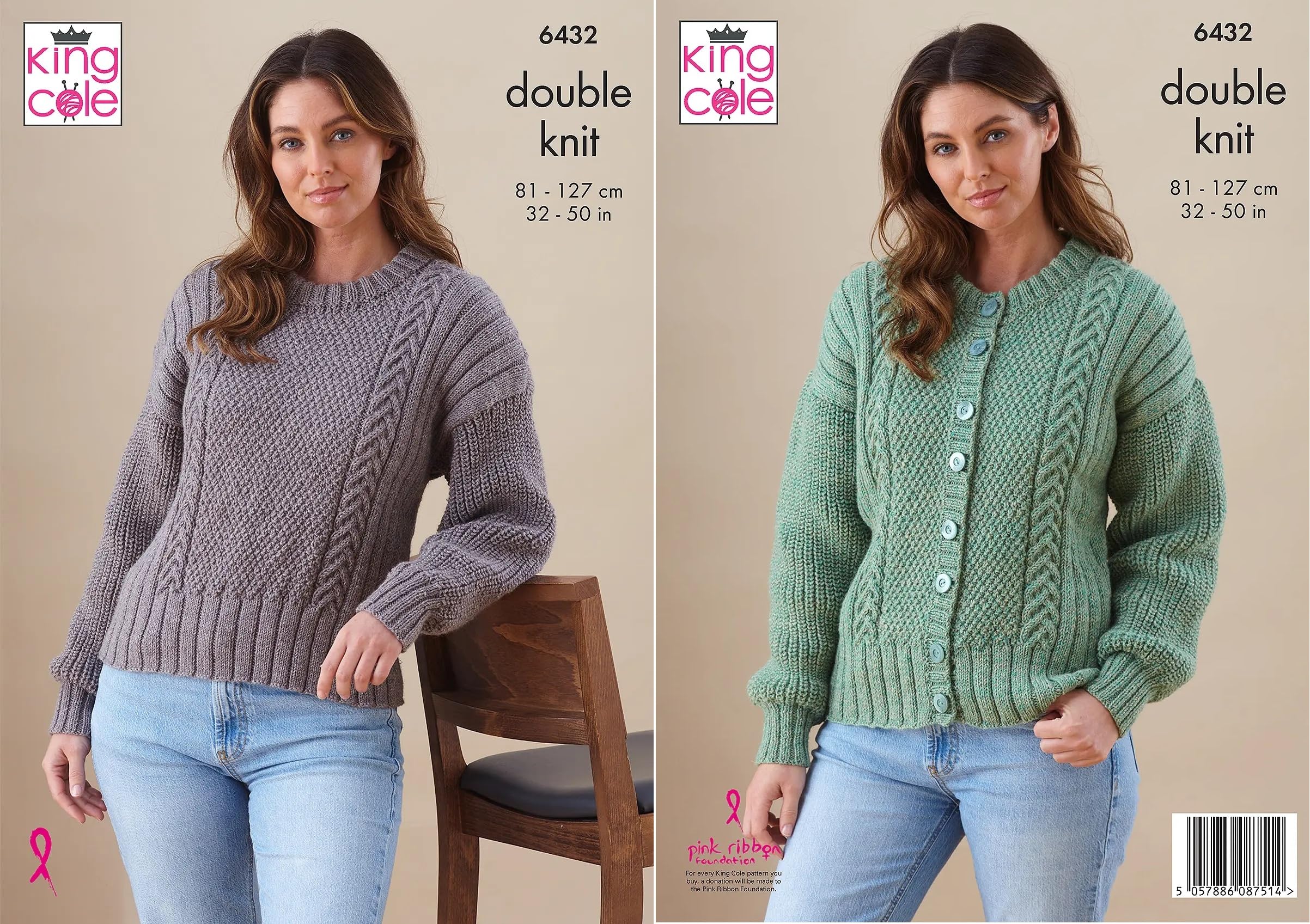 King Cole Women's Multicoloured Dk Knitting Pattern Pamphlet - 6432 Sweater & Cardigan (32-50Ins)