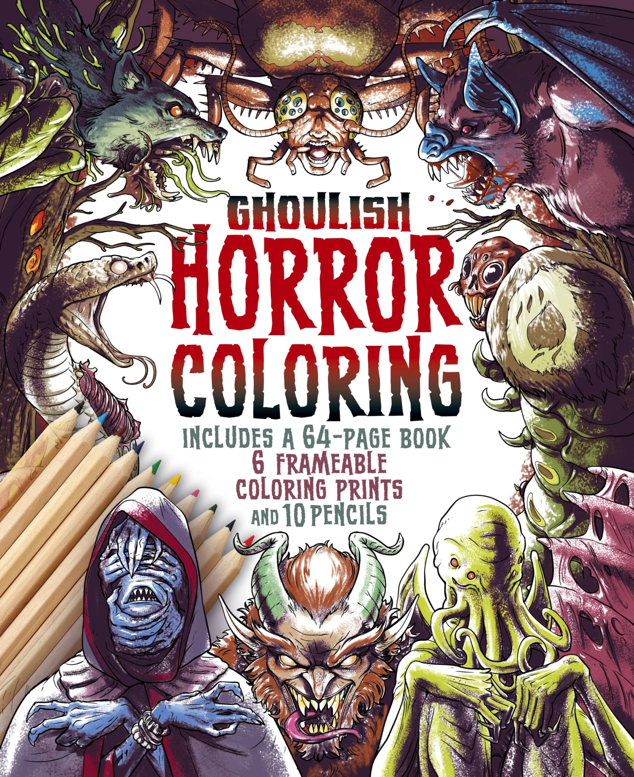 The Ghoulish Horror Coloring Kit: Includes a 64-Page Book, 6 Frameable Colouring Prints and 10 Pencils (Sirius Coloring Kits)