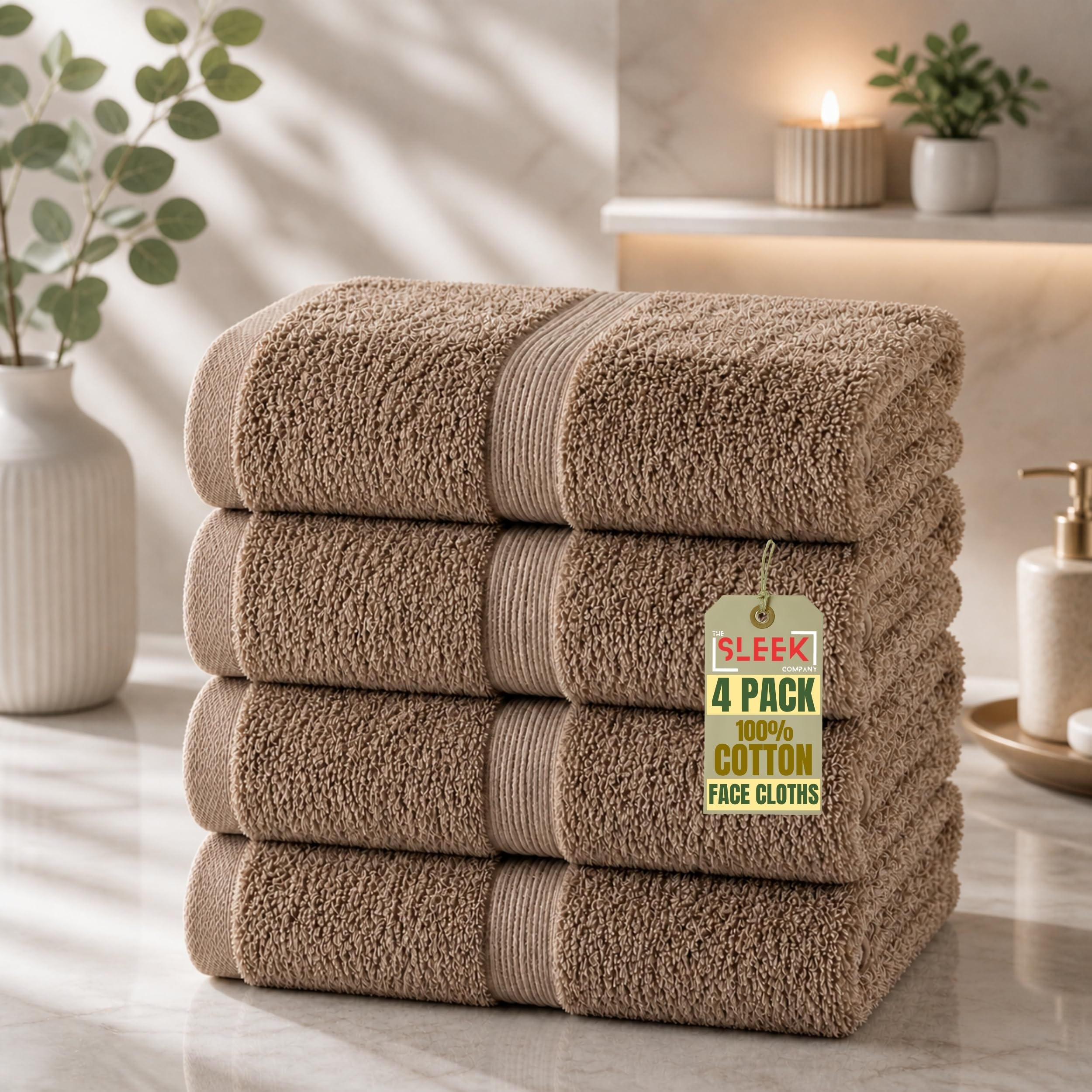 600 GSM Royal Egyptian Cotton Face Cloths (30x30cm) – Pack Of 4 – Soft & Absorbent Flannels Face Cloth – Hypoallergenic & Durable Towel – Quick Dry Face Towels for Homes, Hotels, Spas & Gyms (Latte)