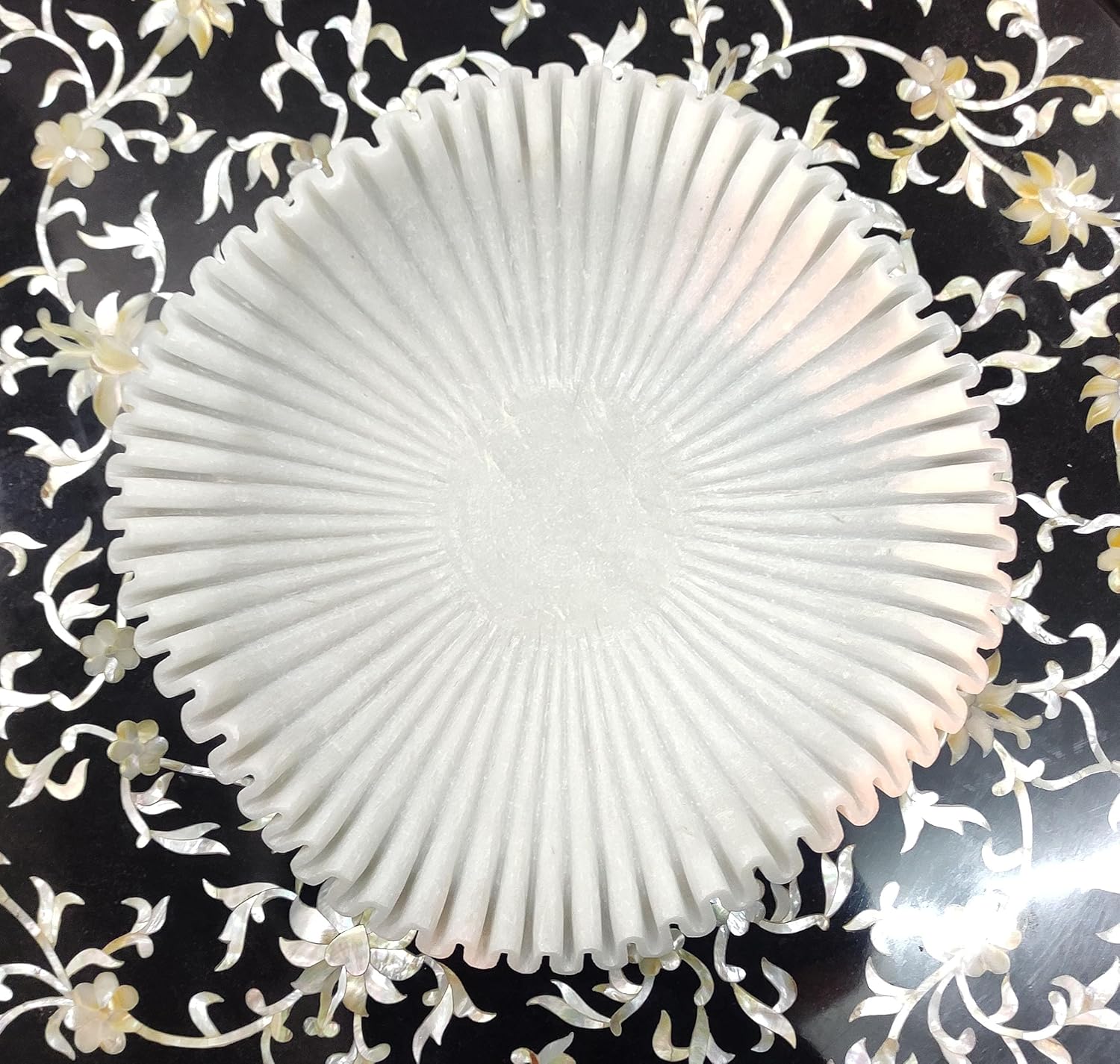 Marble Bowl | Decorative Bowls for Home Decor | Large Decorative Bowl | Marble Fruit Bowl | Scalloped Bowl | Stone Bowl | Decorative Fluted Bowl | Scalloped Bowl (7 Inches)