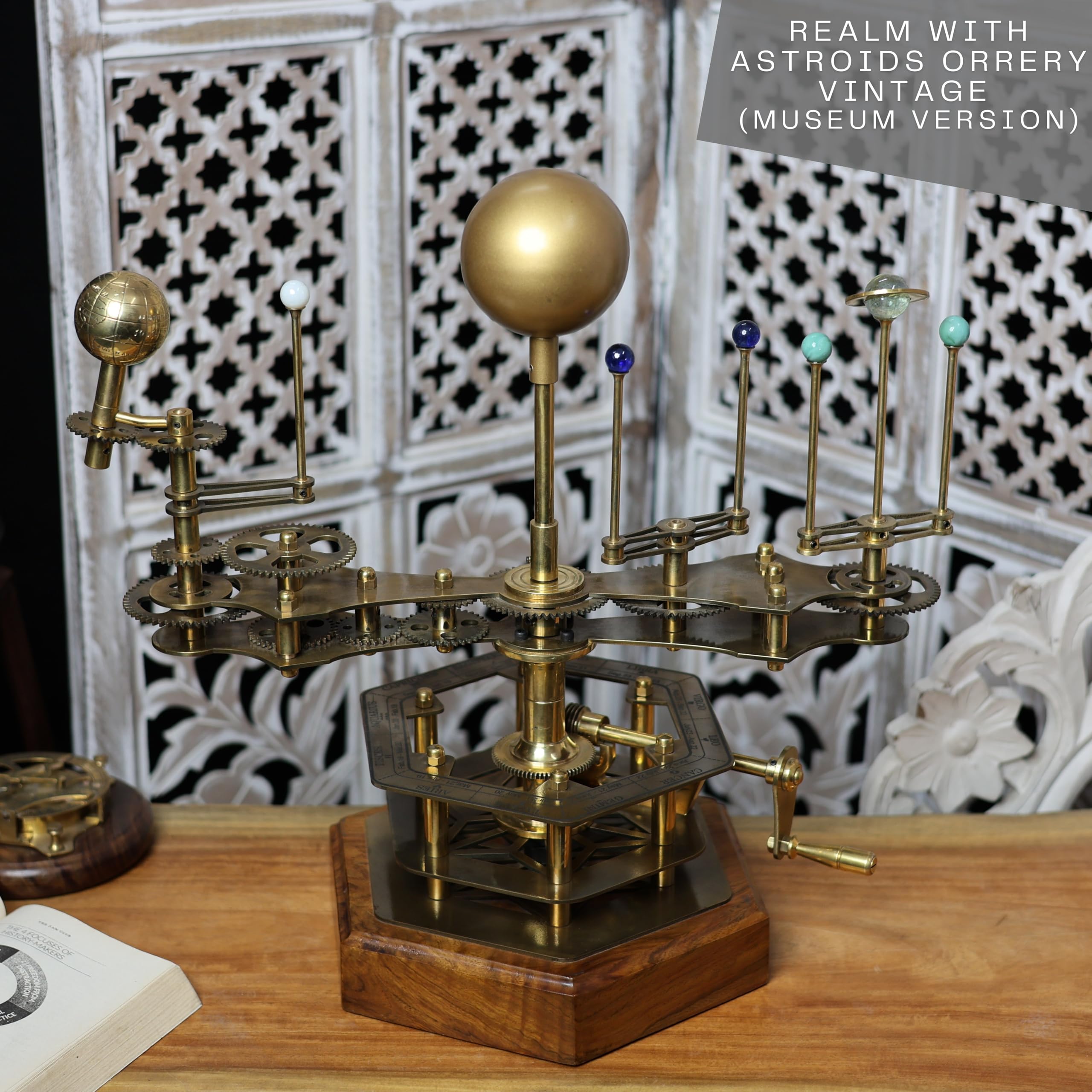 Cosmos Museum Grand Orrery – Handcrafted Brass & Wood Tellurion | Functional Planetary Model with Precision Gears for Astronomy Enthusiasts, Home & Office Decor, and Science Gifts