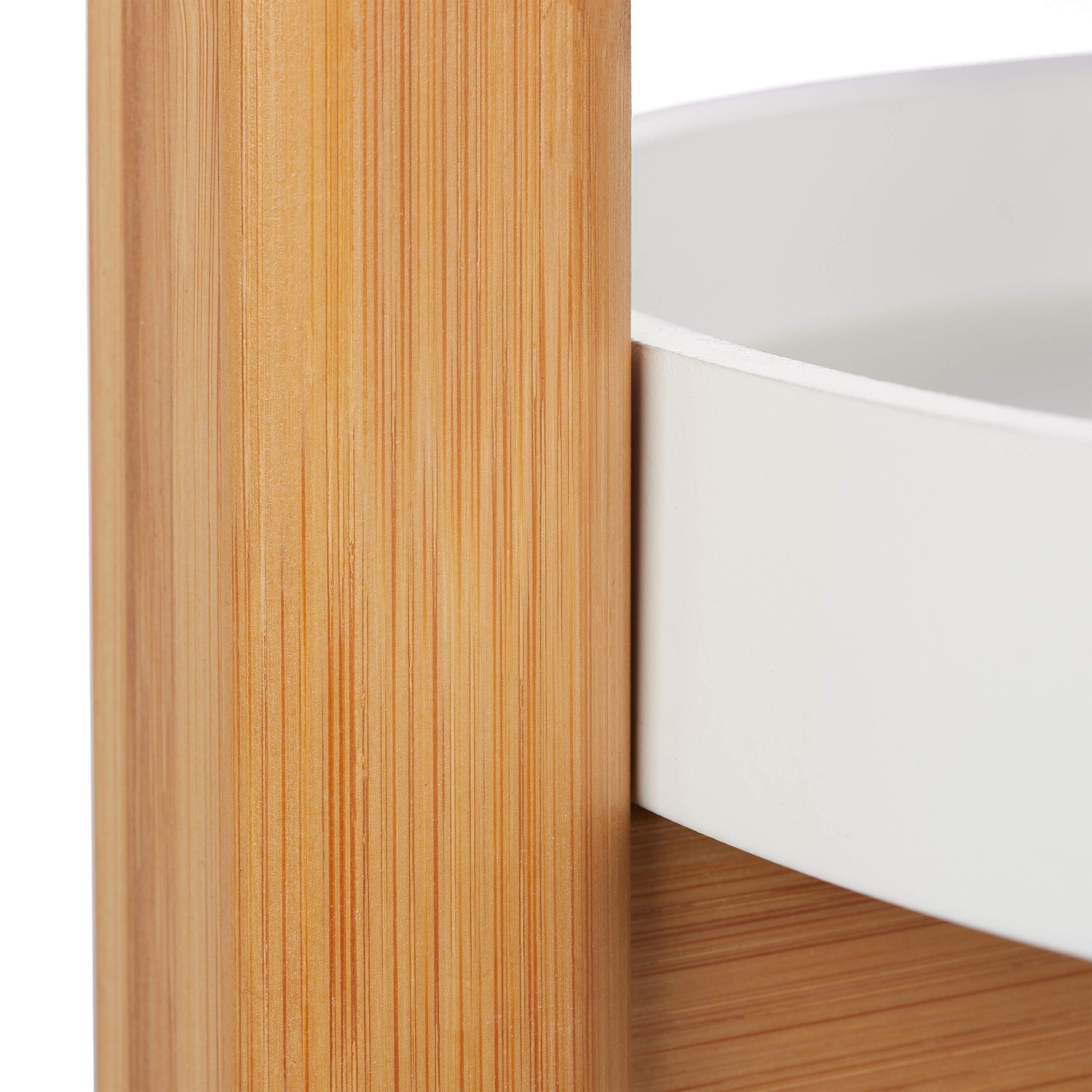 Relaxdays Etagère à Fleurs, 3 étages, Bambou et MDF, Rond, Moderne pour l’intérieur, HxL: 79 x 30 x 30 cm, Naturel/Blanc
