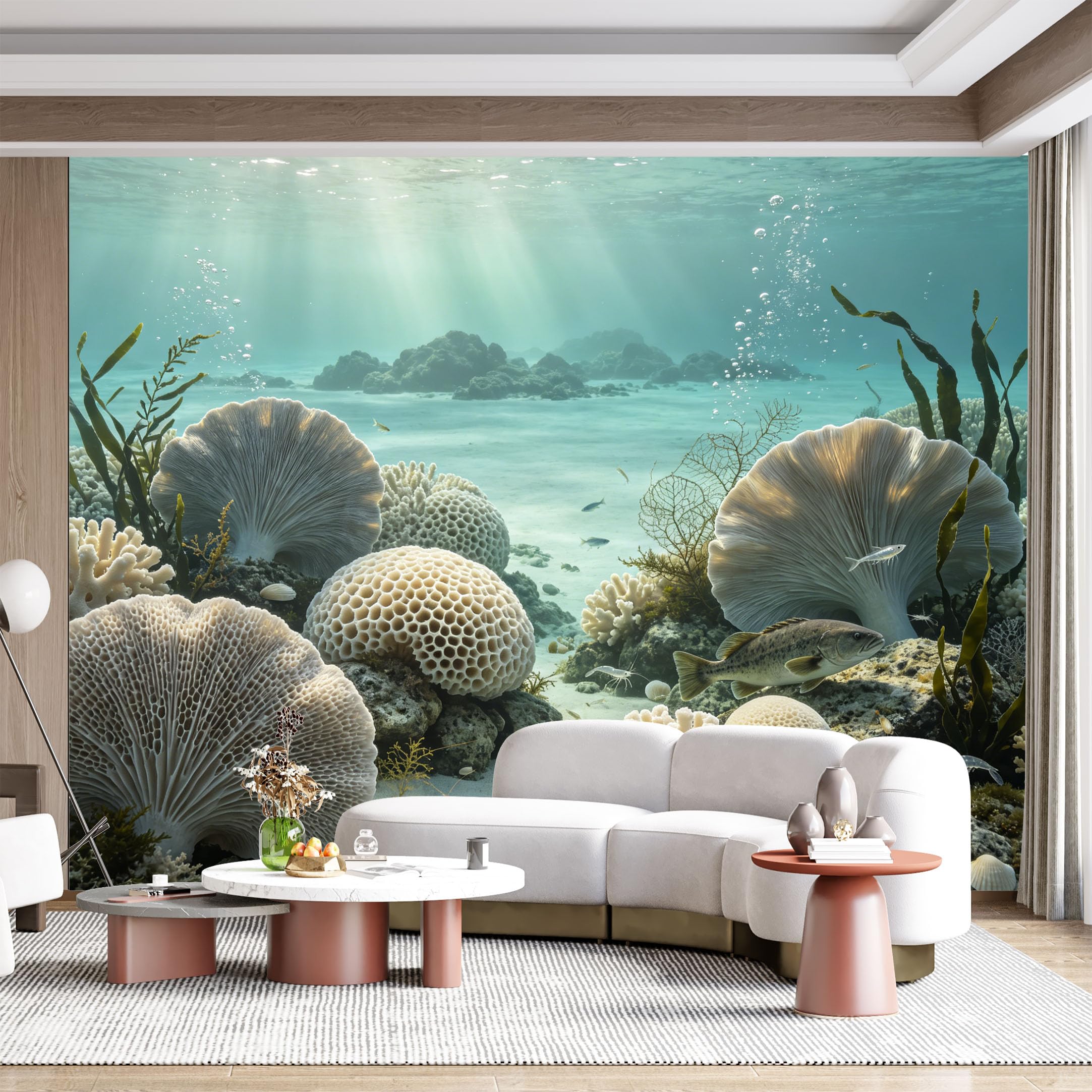 Custom Size Wall Mural Underwater Marine Life Coral Reef Ocean Seascape Fish Shrimp Coral Aquatic Nature Panoramic SelfAdhesive Wall Fabric Removable for Home Office Decor