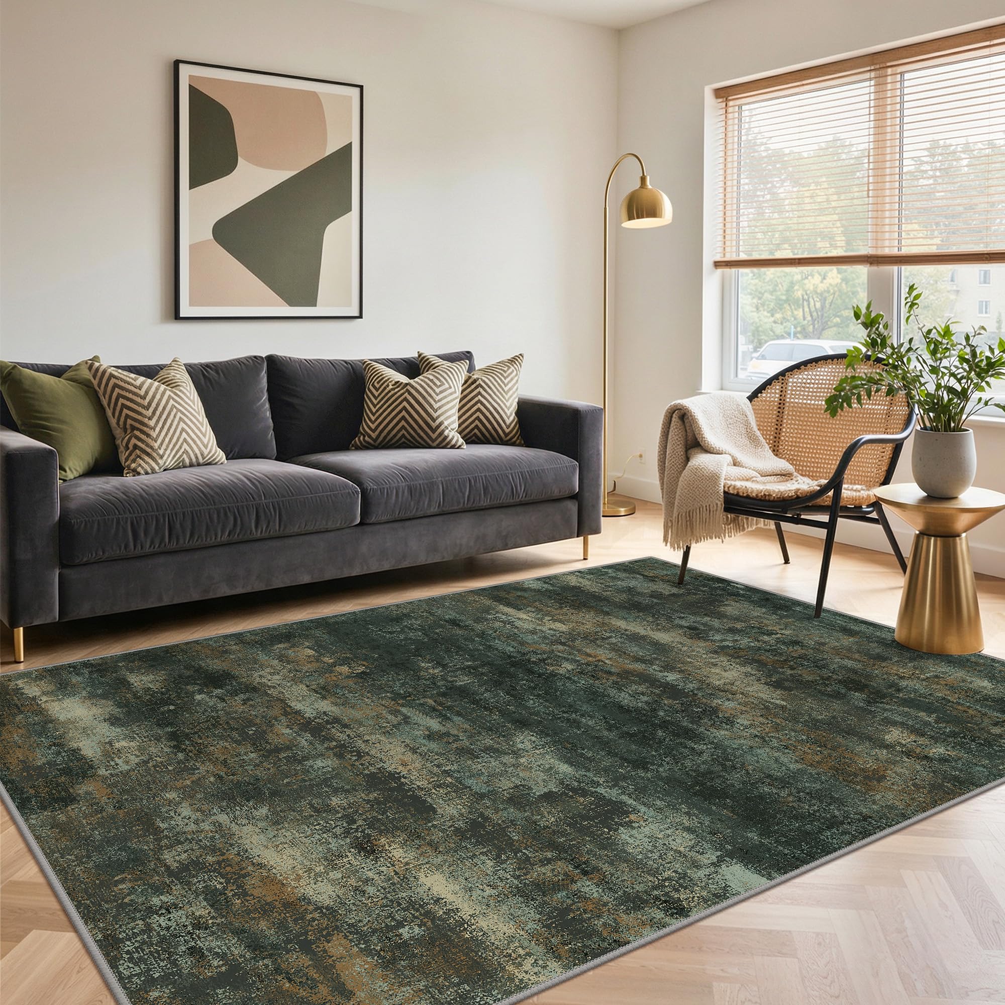 BEIMO 6x9 Area Rug for Bedroom, Smoky Green Washable Abstract Non Slip Rug