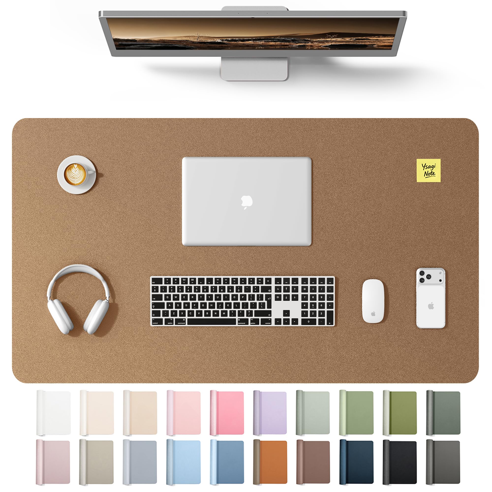 YSAGi Leather Desk Protector, Office Mat, Large Mouse Mat, Non-Slip PU Leather Blotter, Laptop Desk Mat, Waterproof Writing Pad for Office and Home(Shiny Bronze, 40" x 24")
