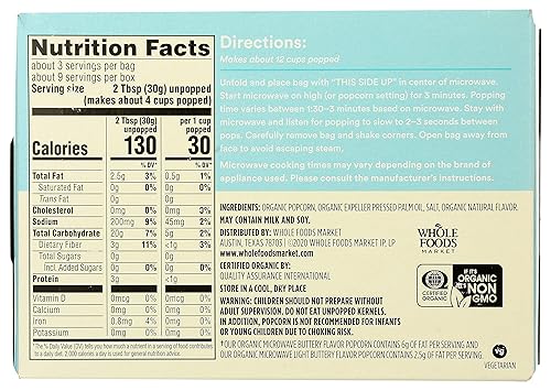 Miniatura 15 de 365 by Whole Foods Market, Palomitas de maíz orgánicas sin aceite o sal para microondas, 9 onzas