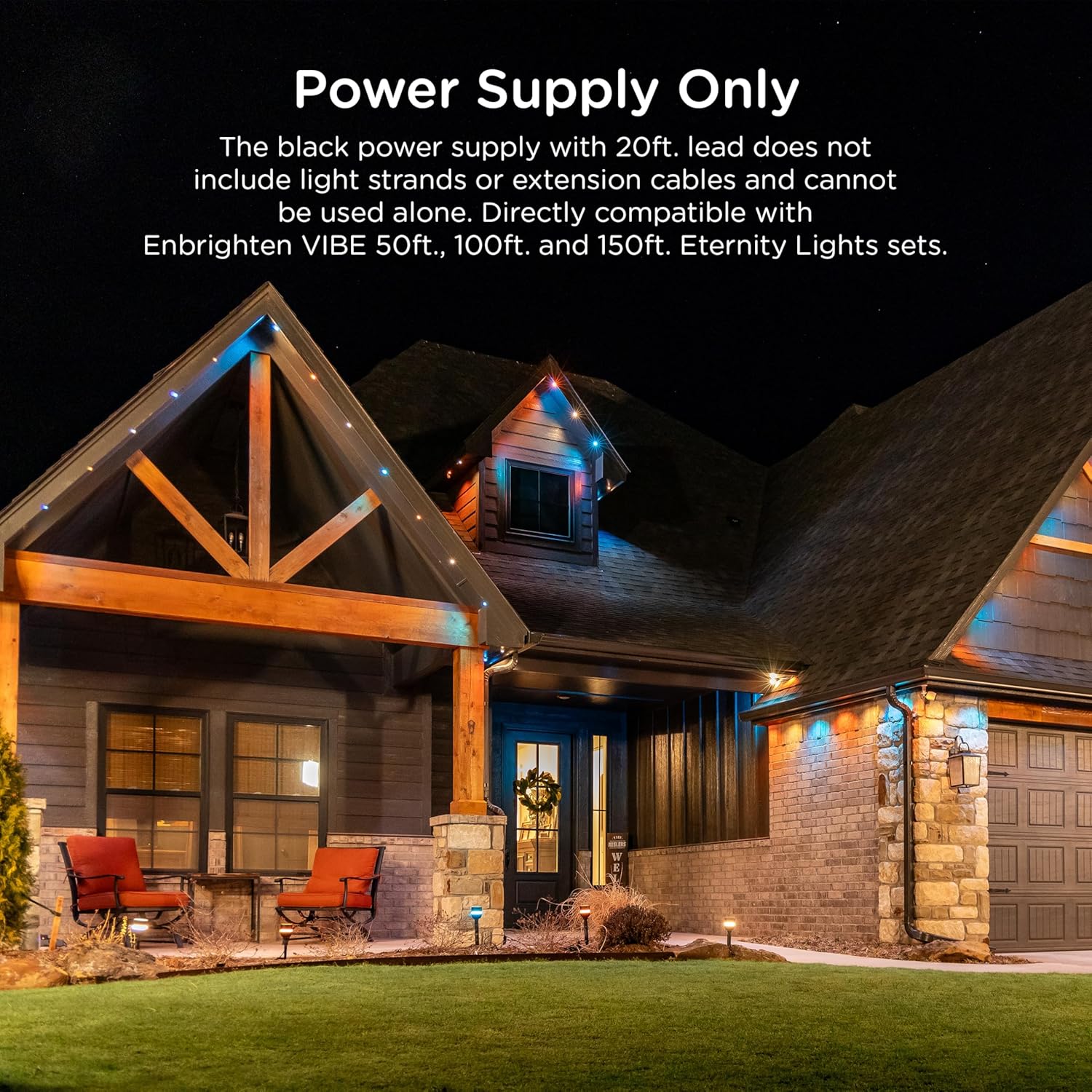 Enbrighten Vibe Eternity Eave Light Power Supply with Repeater, 20ft. Lead, Not for Standalone Use, Enbrighten 50ft, 100ft, or 150ft Eternity Eave Lights Needed, Black, 84919