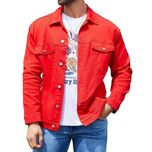 Bindefon Jaquetas Jeans Masculinas Estilo Caminhoneiro, Sem Forro, para Looks de Primavera E Outono (Vermelha, Tamanho Gg)