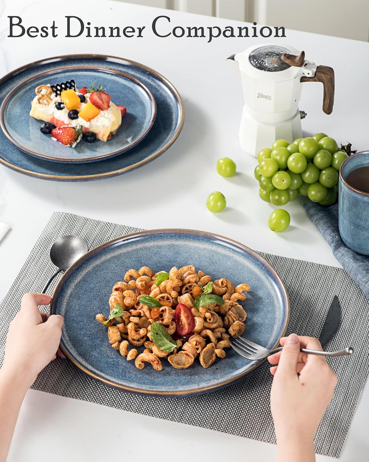 UNICASA 11 Inch Ceramic Dinner Plates Set of 4 – Large Blue Plates for Dinner, Salad, Dessert & Pasta, Durable Serving Dishes, Microwave & Dishwasher Safe