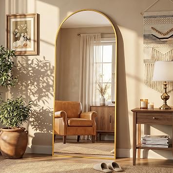 Antok 59"19" Arched Full Length Hanging Floor Mirror, Aluminum Frame, Gold