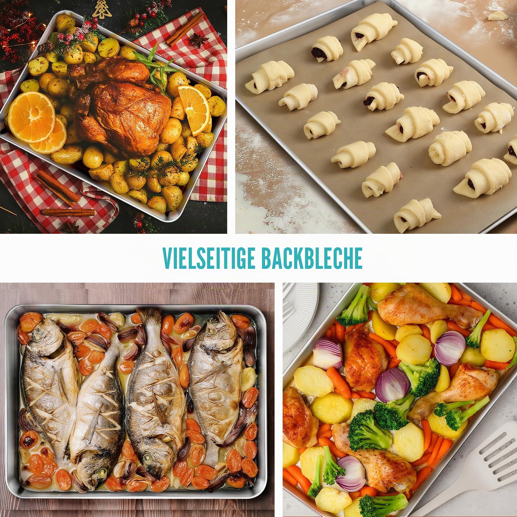 HaWare Extra großes Backblech-Set, 2er-Set, Edelstahl-Ofenblech – 45 x 33 x 2,5 cm, Keksblechpfanne zum Backen, Kochen, Servieren, gesund und ungiftig, leicht zu reinigen und spülmaschinenfest