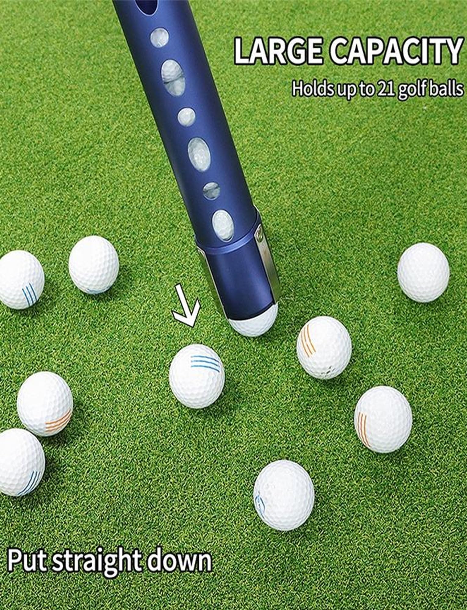 Recuperador de pelotas de golf con tubo peludo, herramienta de recogida ligera para una fácil recogida de pelotas en el campo