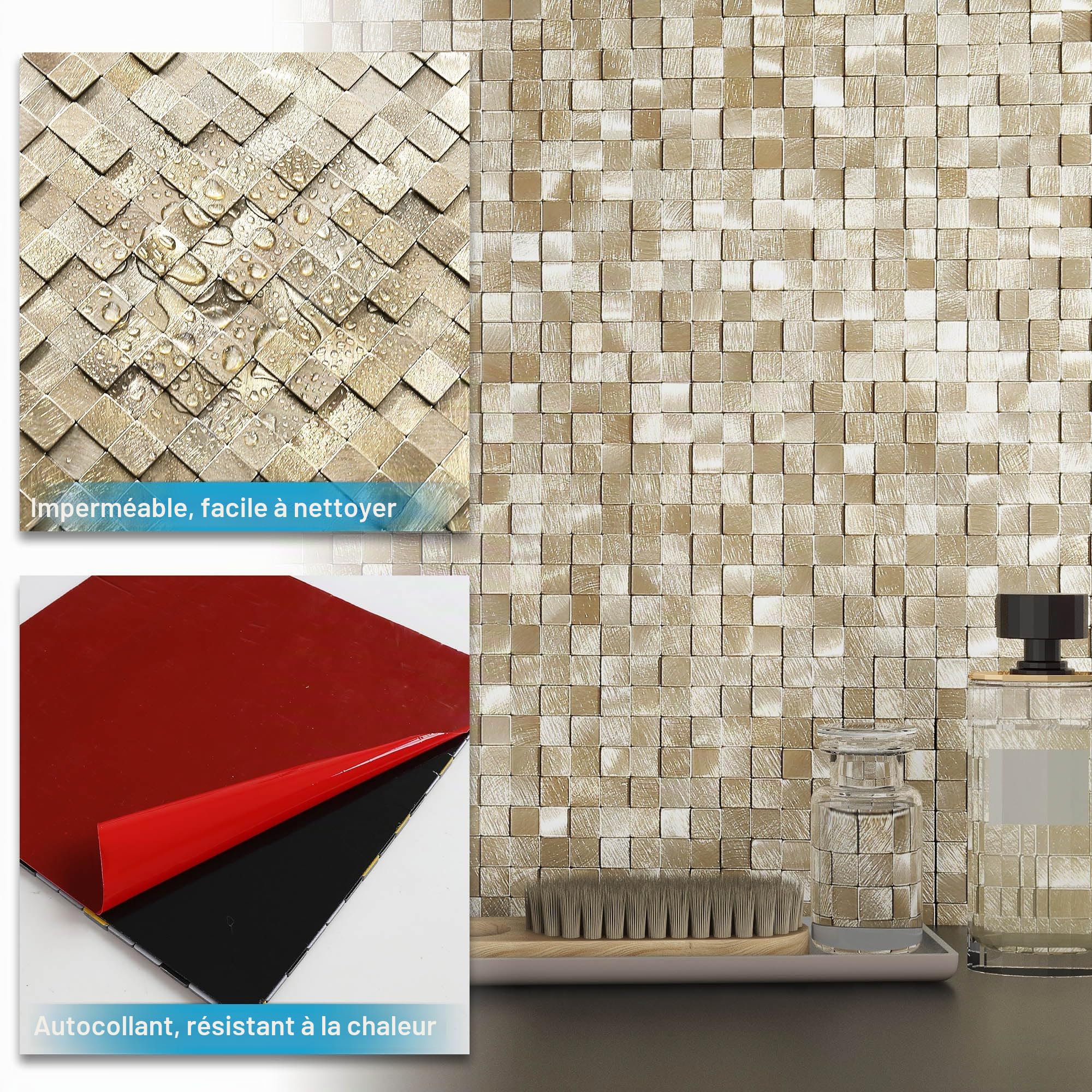 BeNice 3d Carreaux Adhésif Mosaïque Cuisine Carrelage Or 8pièces