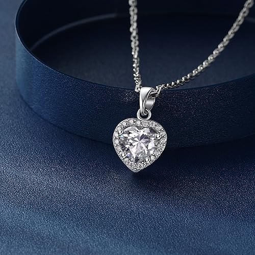 Miniatura 4 de MomentWish Collar con colgante de corazón para mujer collar de moissanita de 1 quilate collar de corazón de plata de ley 925 con diamantes de