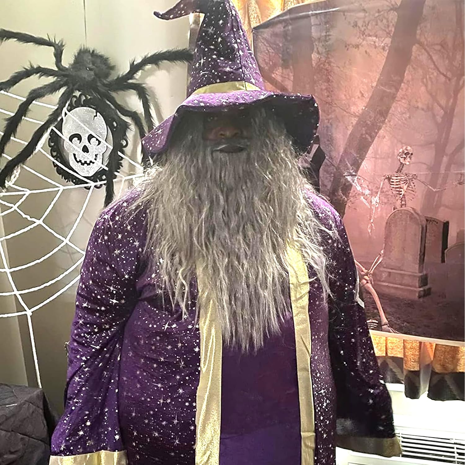 Gray Wizard Wig Beard Set Halloween, Costume Wig Long Curly for Men Adults Cosplay Party Accessories (Gray Funny Father Time) - Image 5