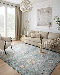 Loloi Margot Collection MAT-06 Denim/Multi 8'-6" x 11'-6" Area Rug, No-Shed Easy Clean Large Patterned Area Rug for Living Room, Bedroom, Dining Area