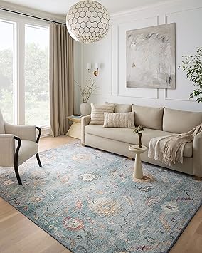 Loloi Margot Collection MAT-06 Denim/Multi 8'-6" x 11'-6" Area Rug, No-Shed Easy Clean Large Patterned Area Rug for Living Room, Bedroom, Dining Area