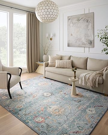 Loloi Margot Collection MAT-06 Denim/Multi 8'-6" x 11'-6" Area Rug, No-Shed Easy Clean Large Patterned Area Rug for Living Room, Bedroom, Dining Area