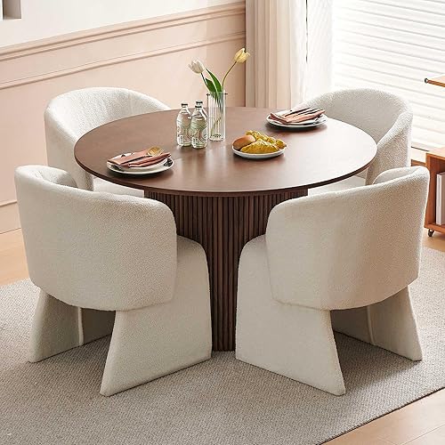 Miniatura 2 de Set de mesa de comedor Homedot para 4, mesa redonda de comedor estilo granja y 4 sillas de acento para comedor con respaldo curvo y apoyabrazos,