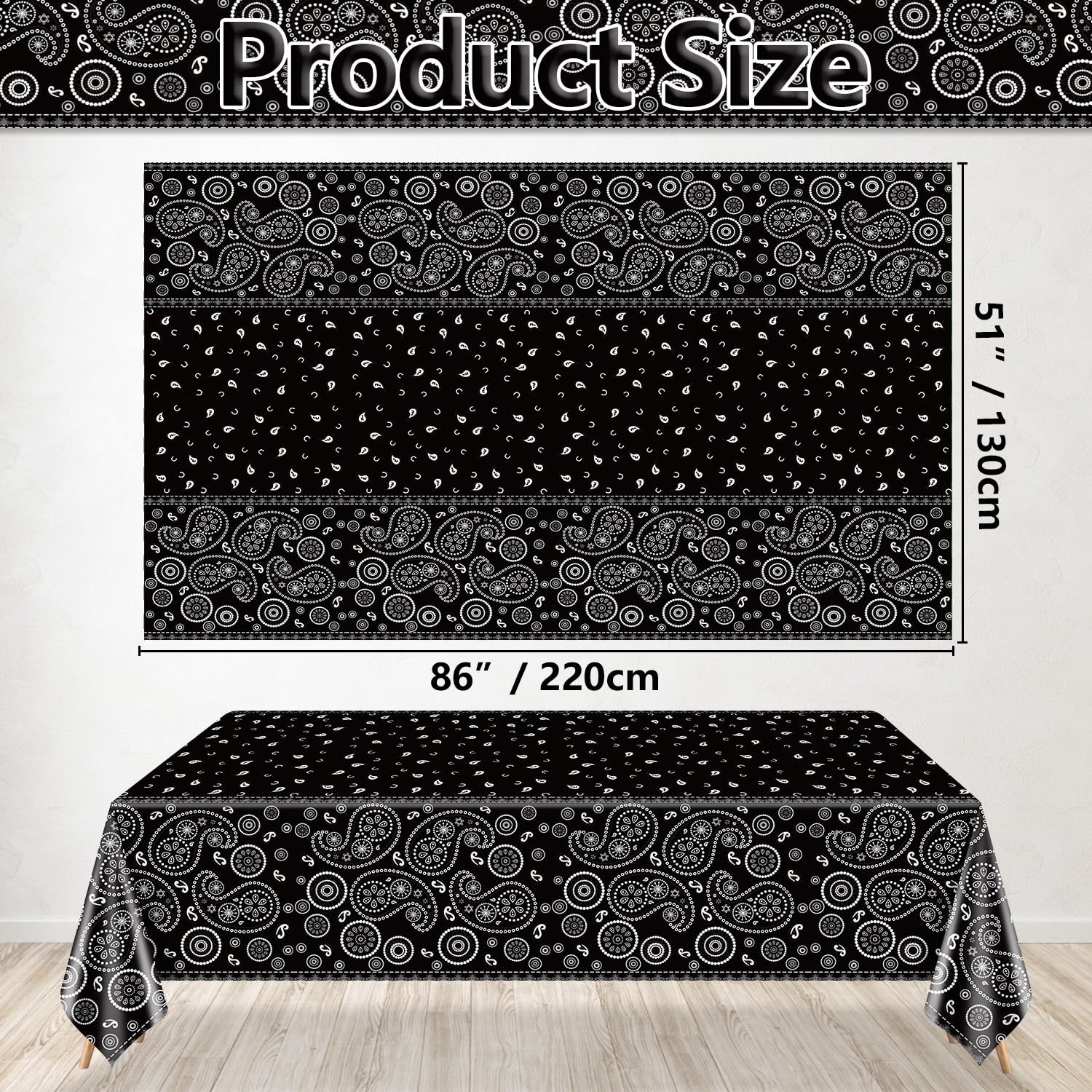 4-pak westernowych obrusów paisley bandana obrus kwiatowy prostokątny obrus do dekoracji imprezowych o tematyce zachodniej, 130 x 214 cm