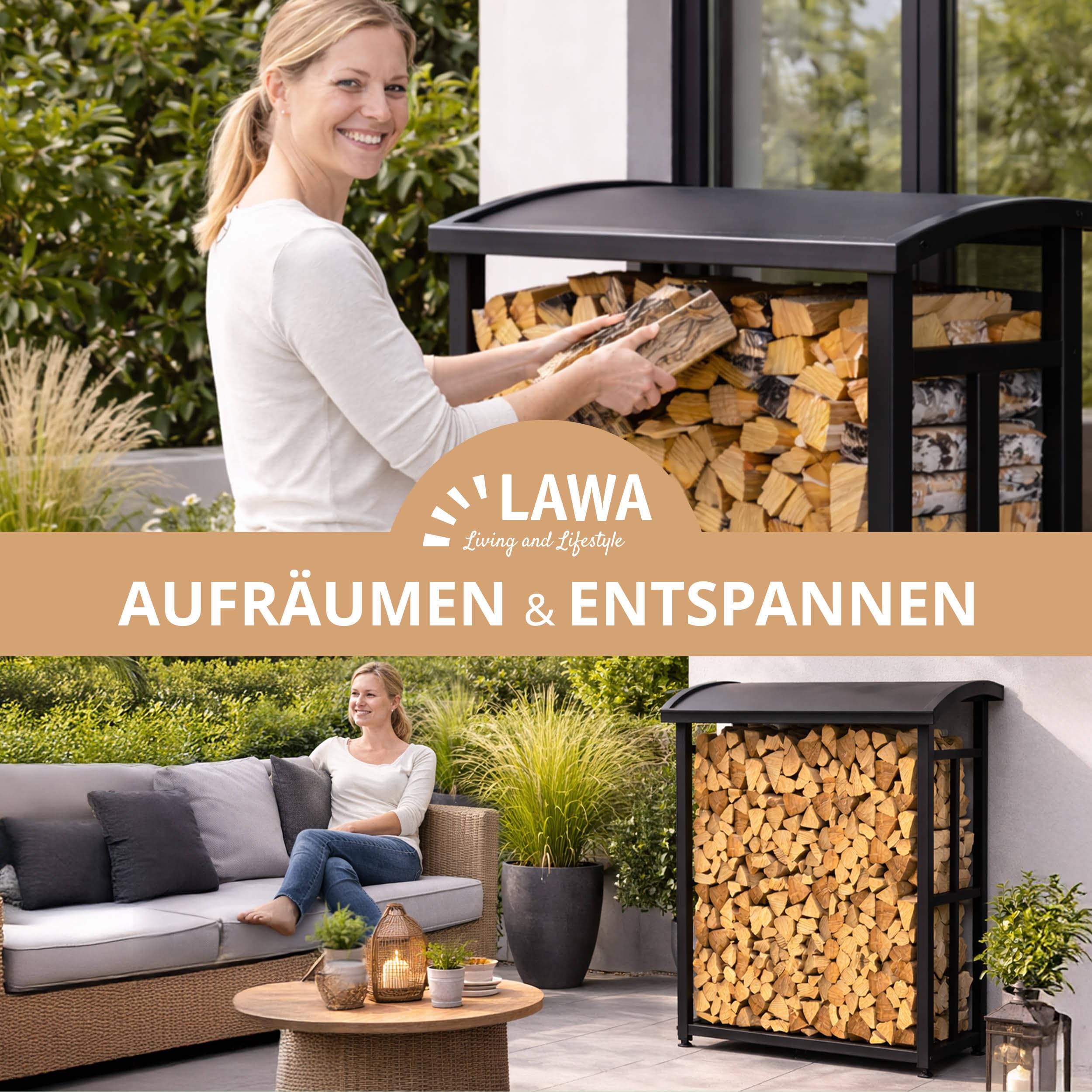Kaminholzregal Metall klein 91×56×117cm | verzinkte Stapelhilfe für Brennholz, platzsparend, Stellfüße, Design, Terrasse, Garten, Balkon