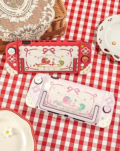 Miniatura 8 de GeekShare Strawberries with Cream Case Compatible with Switch 2, Slim Separable Soft Silicone Protective Shell with 2 Thumb Grip Caps - Pink Rosa