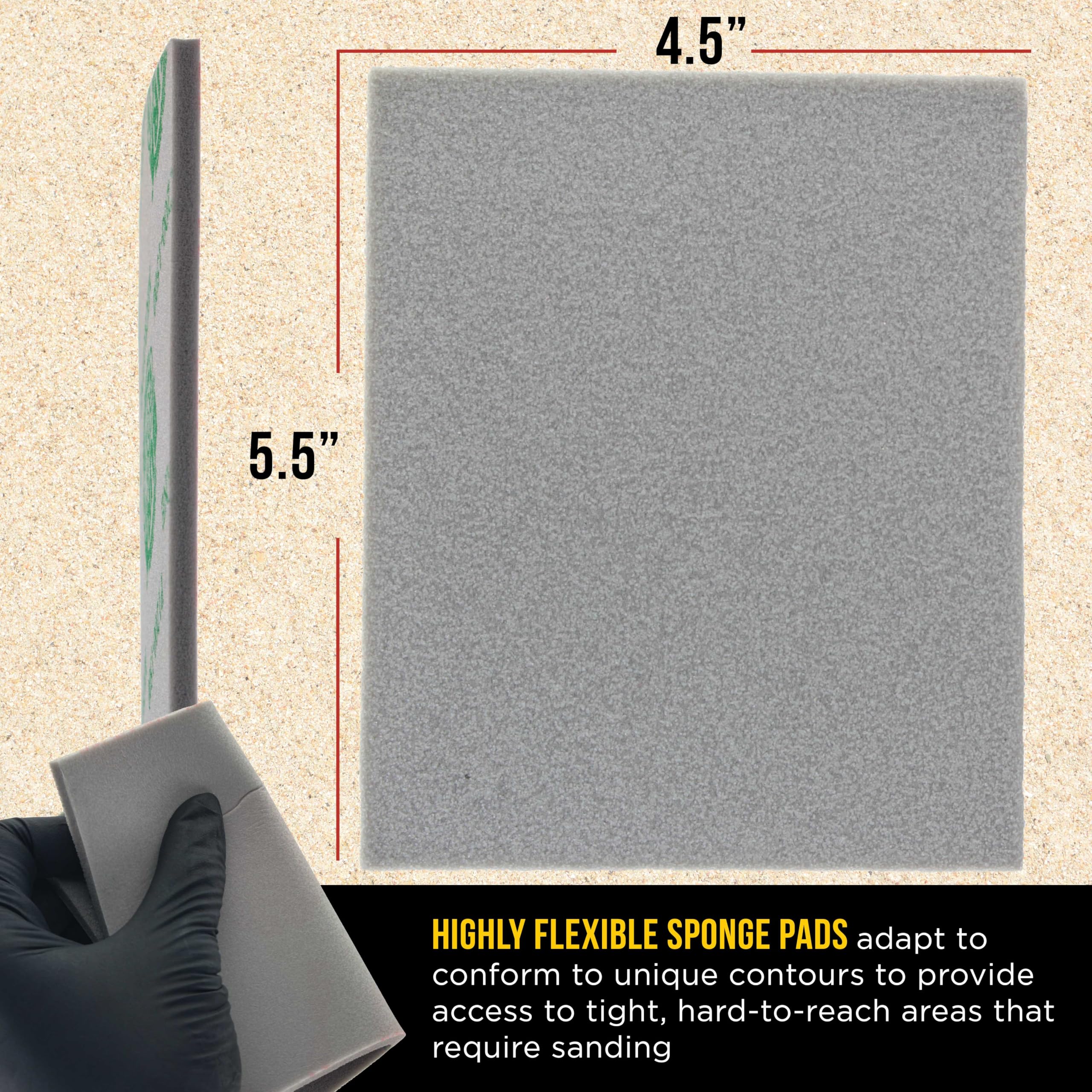Dura-Gold Paquete variado de esponjas de lijado de doble cara, caja de 20, grano 180, 240, 320, 400, 800-4.7 x 3.9 pulgadas, esponjas de papel de lija flexibles en húmedo o seco, almohadilla de bloque