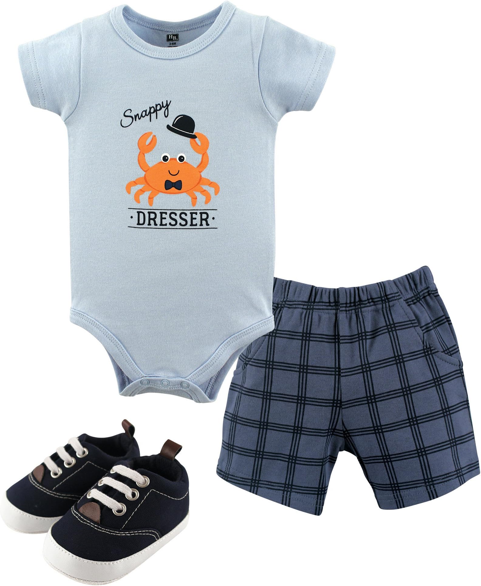 Hudson BabyUnisex Baby Cotton Bodysuit, Shorts and Shoe Set
