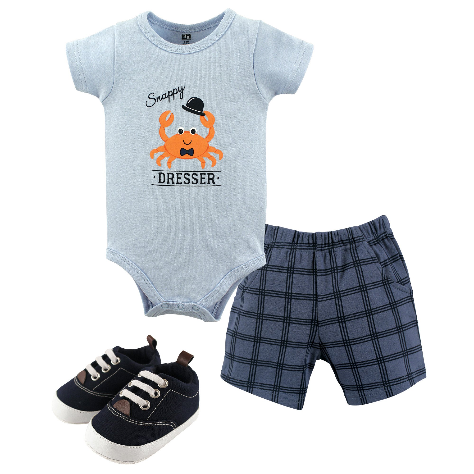 Hudson BabyUnisex Baby Cotton Bodysuit, Shorts and Shoe Set