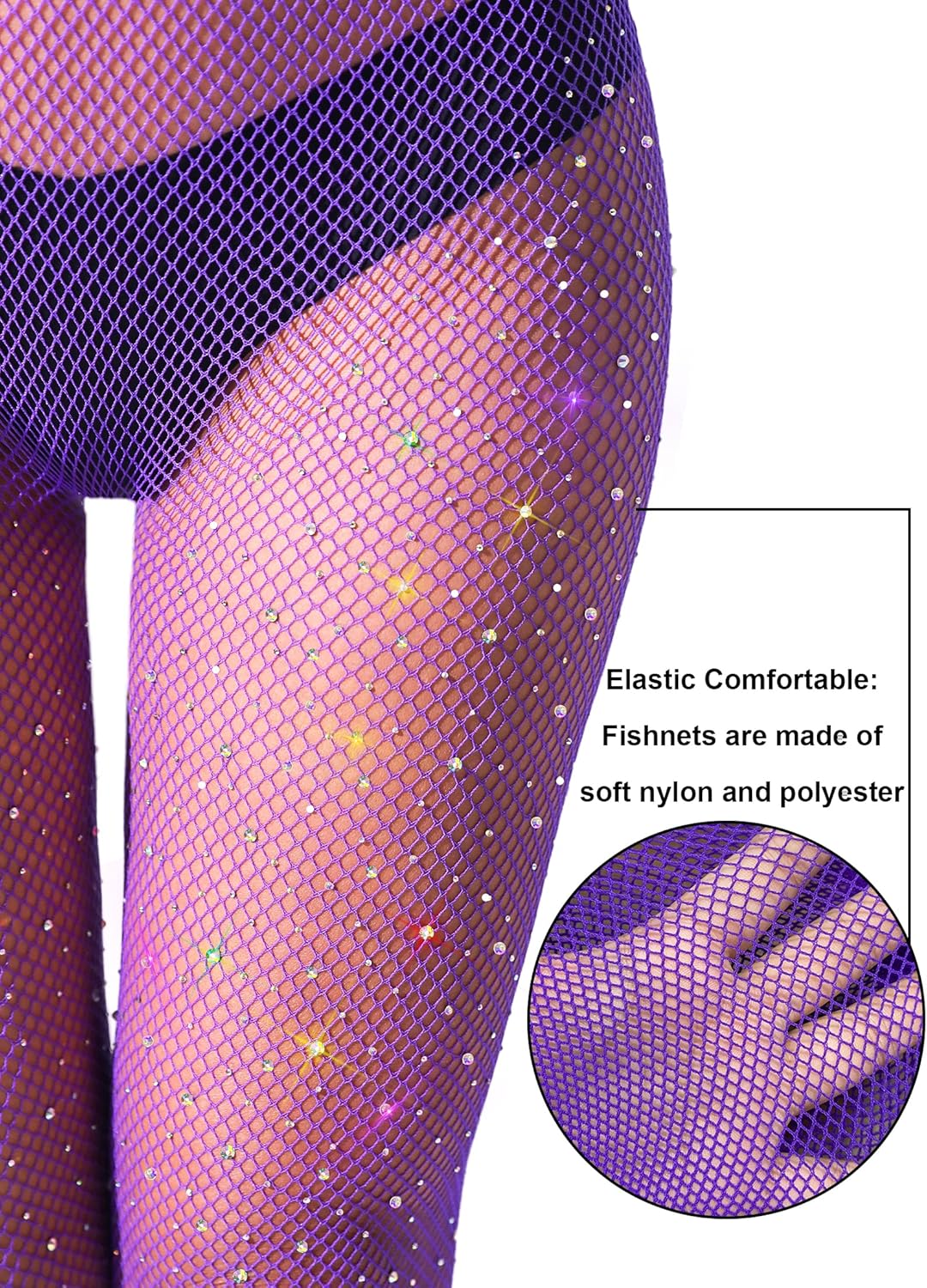 VEBZIN More Sparkly Fishnets Tights Fishnet Stockings Rhinestone Fishnet Tights for Women - Image 3