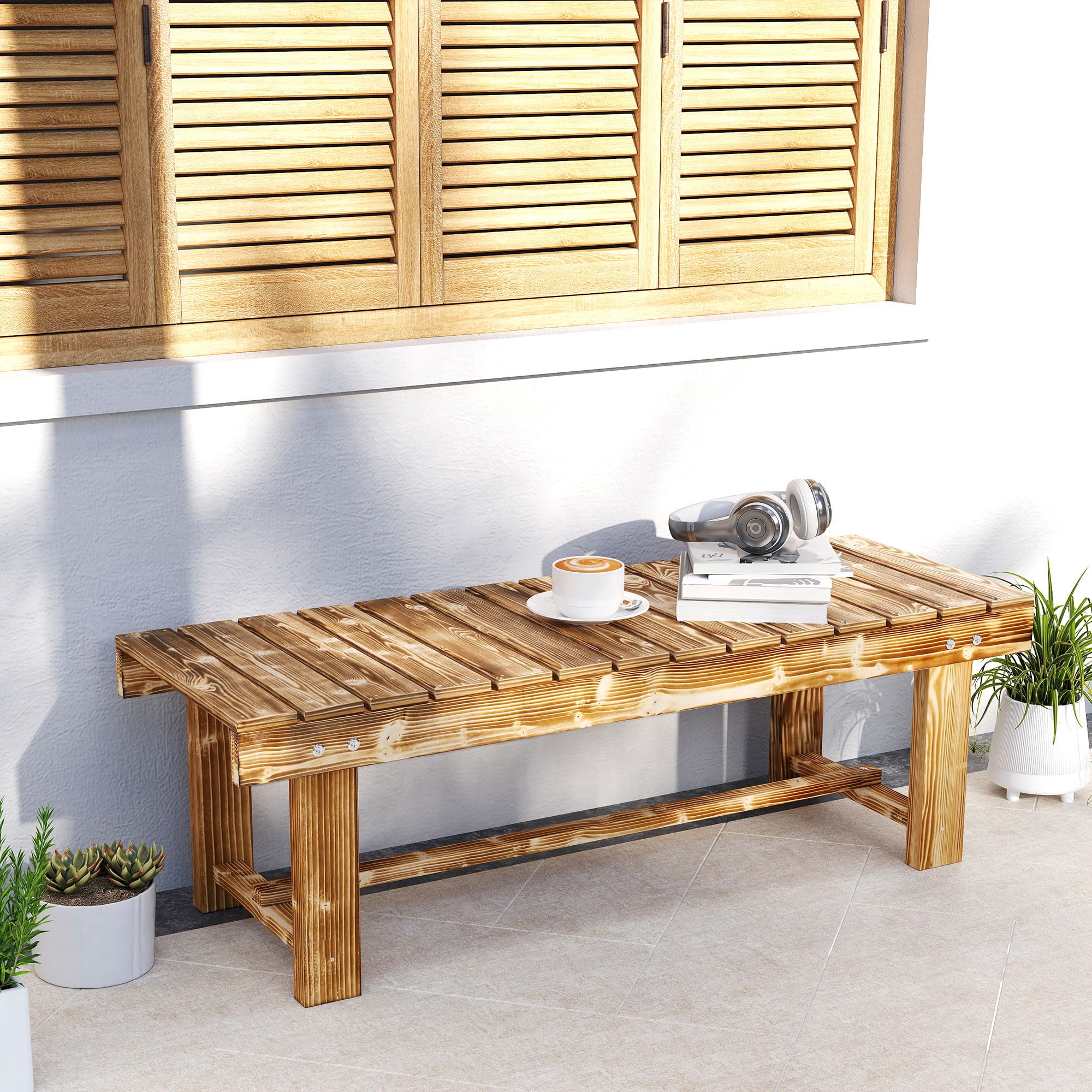 Outsunny Banco de jardín de 2 plazas de Madera, Resistente a la Intemperie, Muebles de jardín con Pintura Resistente al Agua, Banco de Parque, soporta 250 kg, Banco de Madera para balcón, terraza
