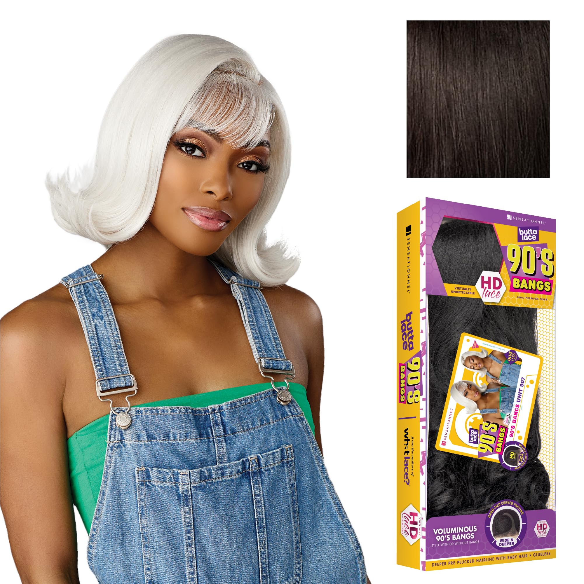 Sensationnel Butta Lace 90Sbangs Wigs - Unit 907 Glueless Wide Deep Part Synthetic Preplucked Hairline (2 DARKBROWN)