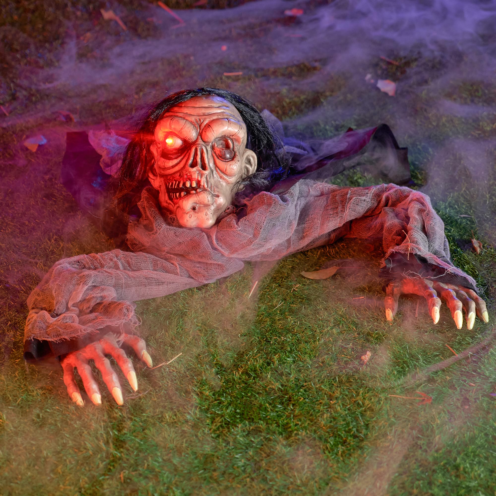 JOYIN Halloween Animated Zombie Groundbreaker with Decayed Face - Animatronic Decorations with Movable Arms for Outdoor Yard Decor - Image 4
