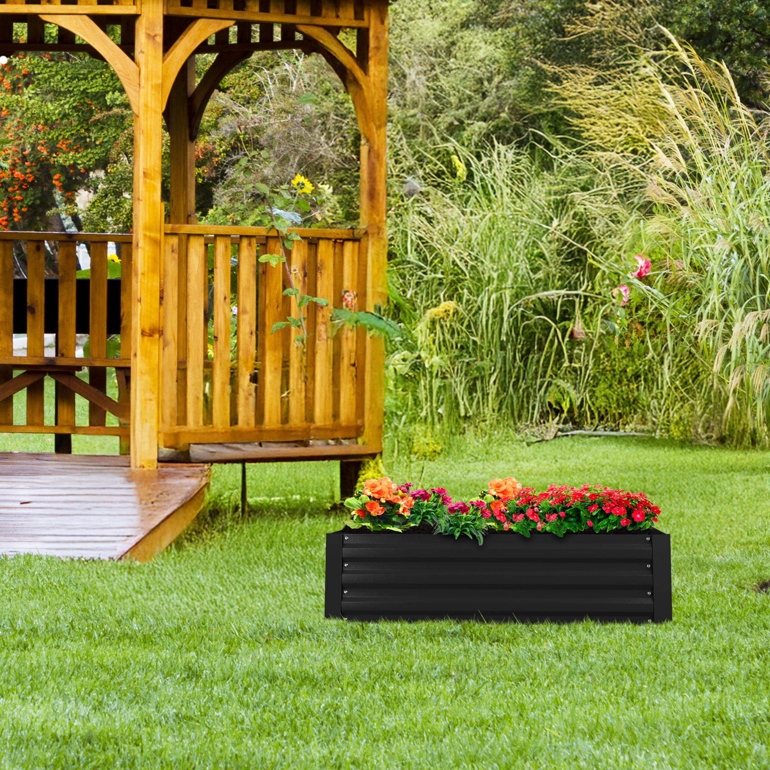 Relaxdays Fioriera Rialzata in Ferro Zincato, Aiuola per Il Giardino, Piante, Fiori, Erbe, HxLxP: 30x120x90 cm, Nero