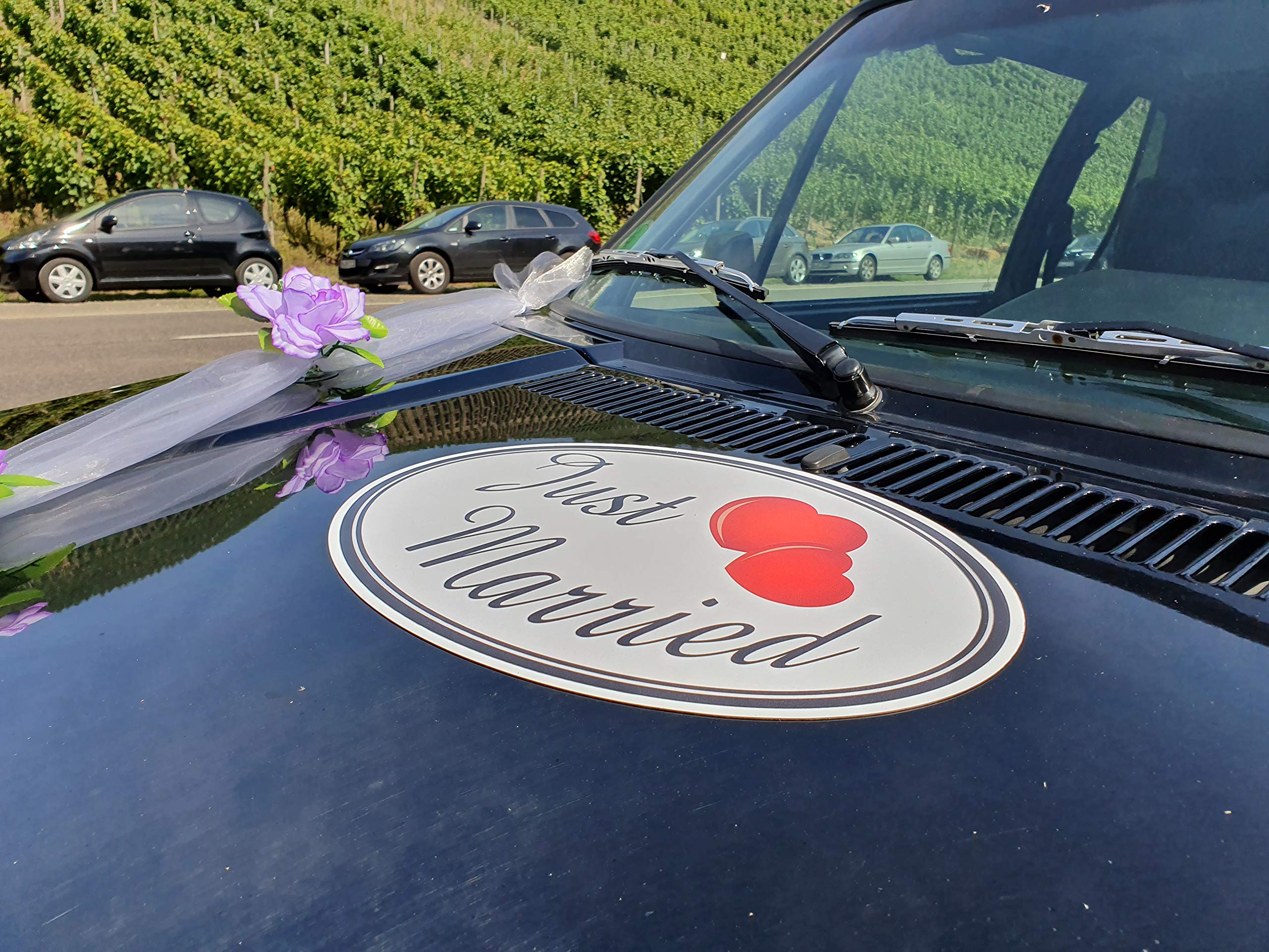 Magnetisches KFZ Schild "Just Married" - für PKW Magnettafeln - Hochzeit Deko Magnet Heiraten (5, Groß (400x270 mm))