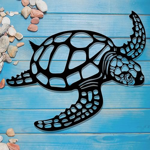 Ievuneuio Decoración de pared de tortuga marina de metal, decoración de pared colgante para interiores y exteriores, para piscinas, jardines,