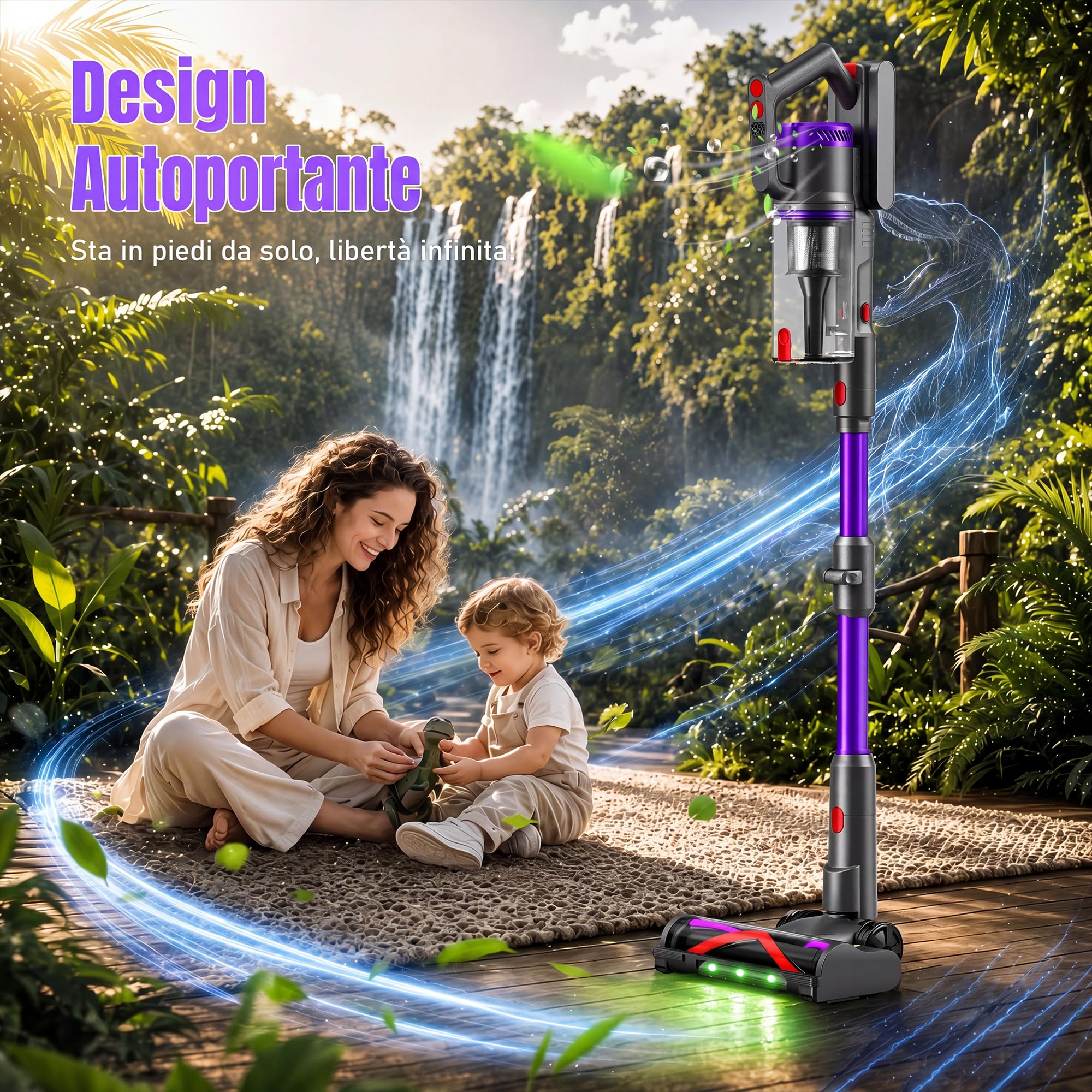 Aspirapolvere Senza Fili, 600W/58000Pa, Scopa Elettrica Senza Fili 75Min, Modalità Automatica, Aspirapolvere Senza Filo LED Touchscreen, Anti-Avvolgimento per Tappeti/Pavimenti/Peli Animali