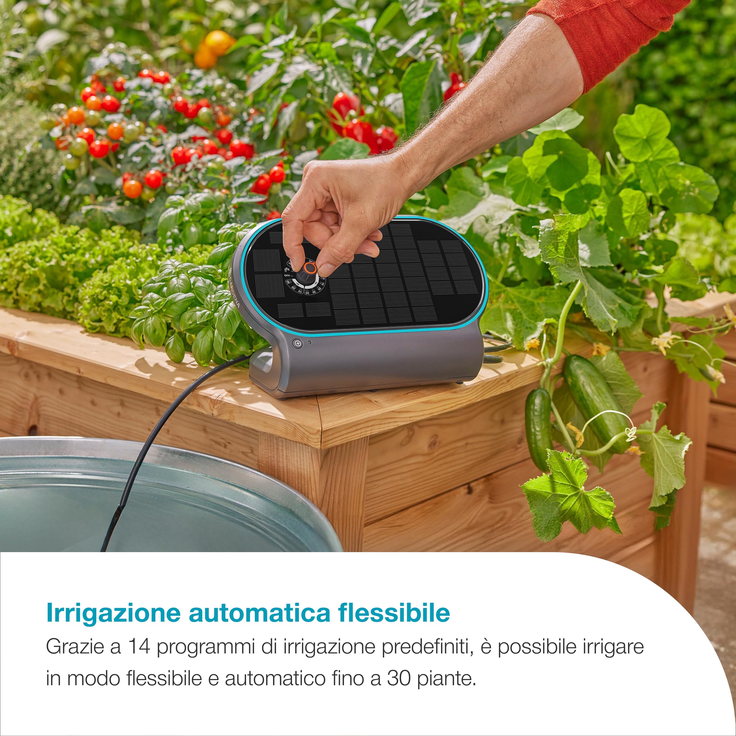 Gardena AquaBloom L Set, sistema di irrigazione autosufficiente per balconi, terrazze e aiuole rialzate, senza allacciamento idrico o elettrico, fornisce fino a 30 piante (13330-20)