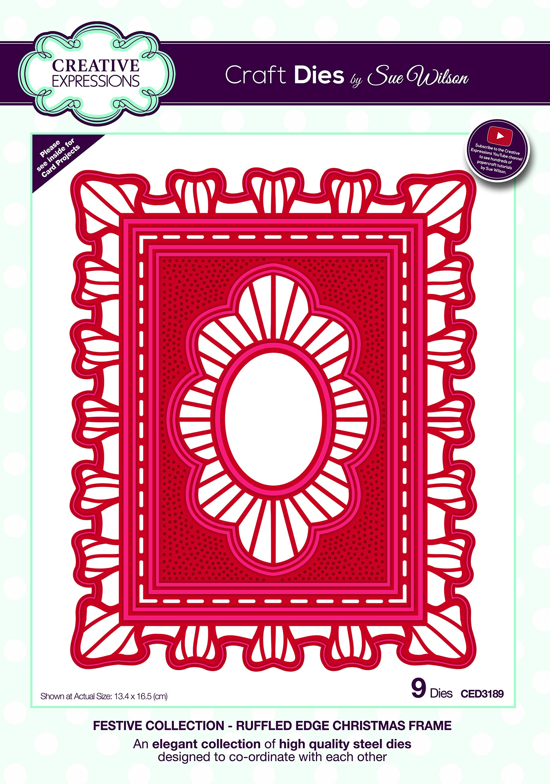Creative ExpressionsSue Wilson Festive Collection Ruffled Edge Christmas Frame Craft Die, Metal, Largest 13.4 x 16.5 cm