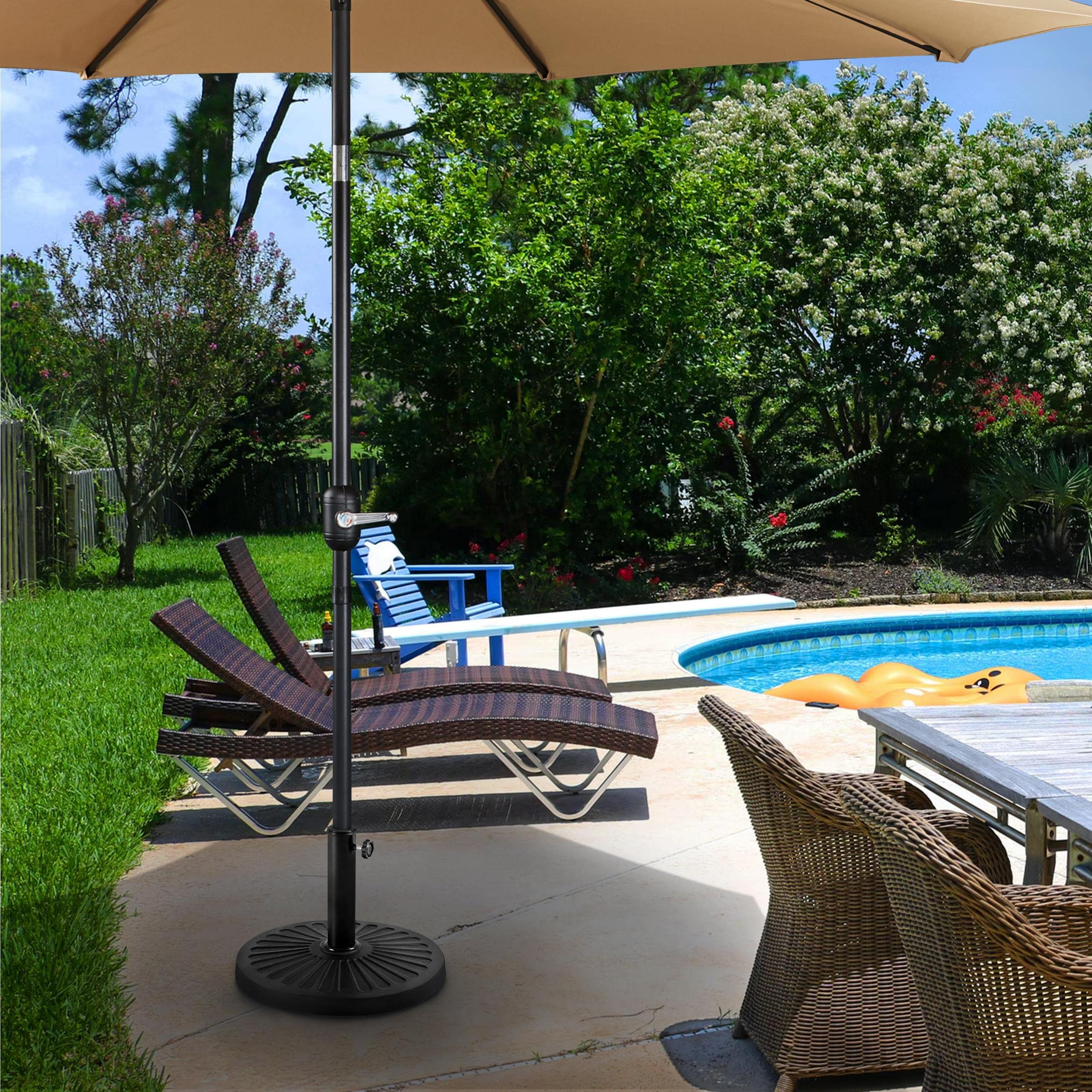 Abician Pied de Parasol Rond 10 kg Socle de Parasol en Résine Style Vintage Accessoire d'extérieur pour Jardin Restaurant Terrasse Piscine Noir/Vignes