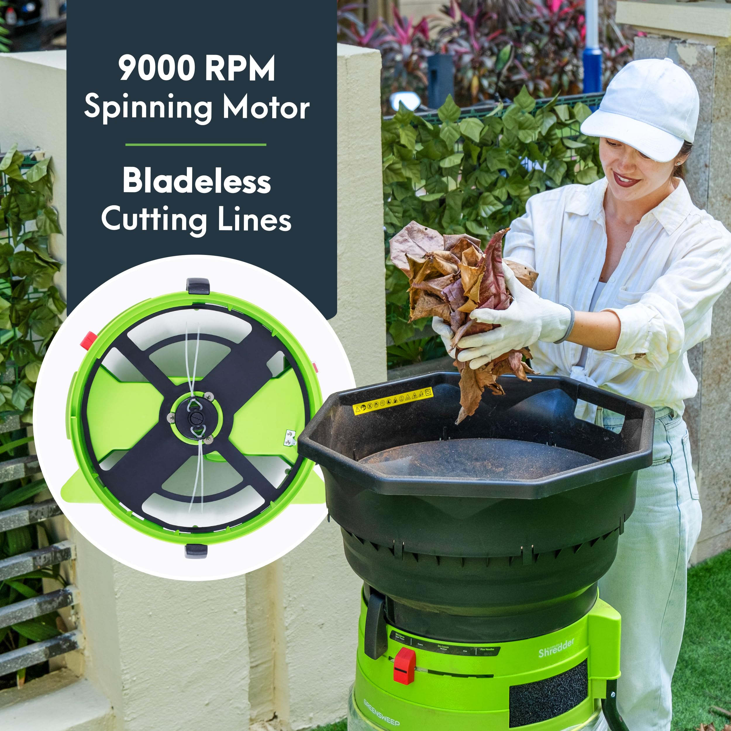 GREENSWEEP XL Bladeless Leaf Shredder & Mulcher | Powerful 15 Amp, 9,000RPM Motor for 18:1 Reduction Ratio - Additional View