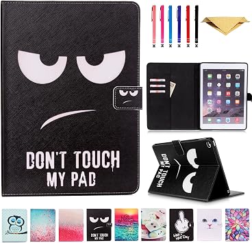 Case for iPad 9.7 Inch 2017 2018/iPad Air 1/2, PU Leather Case Card Slots Wallet Cover with Stand for iPad 9.7 Inch 2017 2018 & iPad Air 2 & Air 1, Dont Touch My Pad
