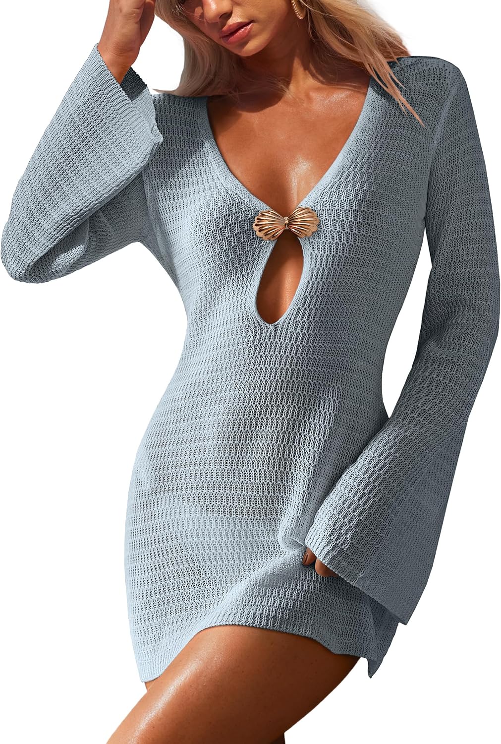 ANRABESS Women Beach Cover Ups 2026 Summer Crochet Knit Swimwear Mesh Bathing Suit Hollow Out Dress Swimsuit Vacation Clothes