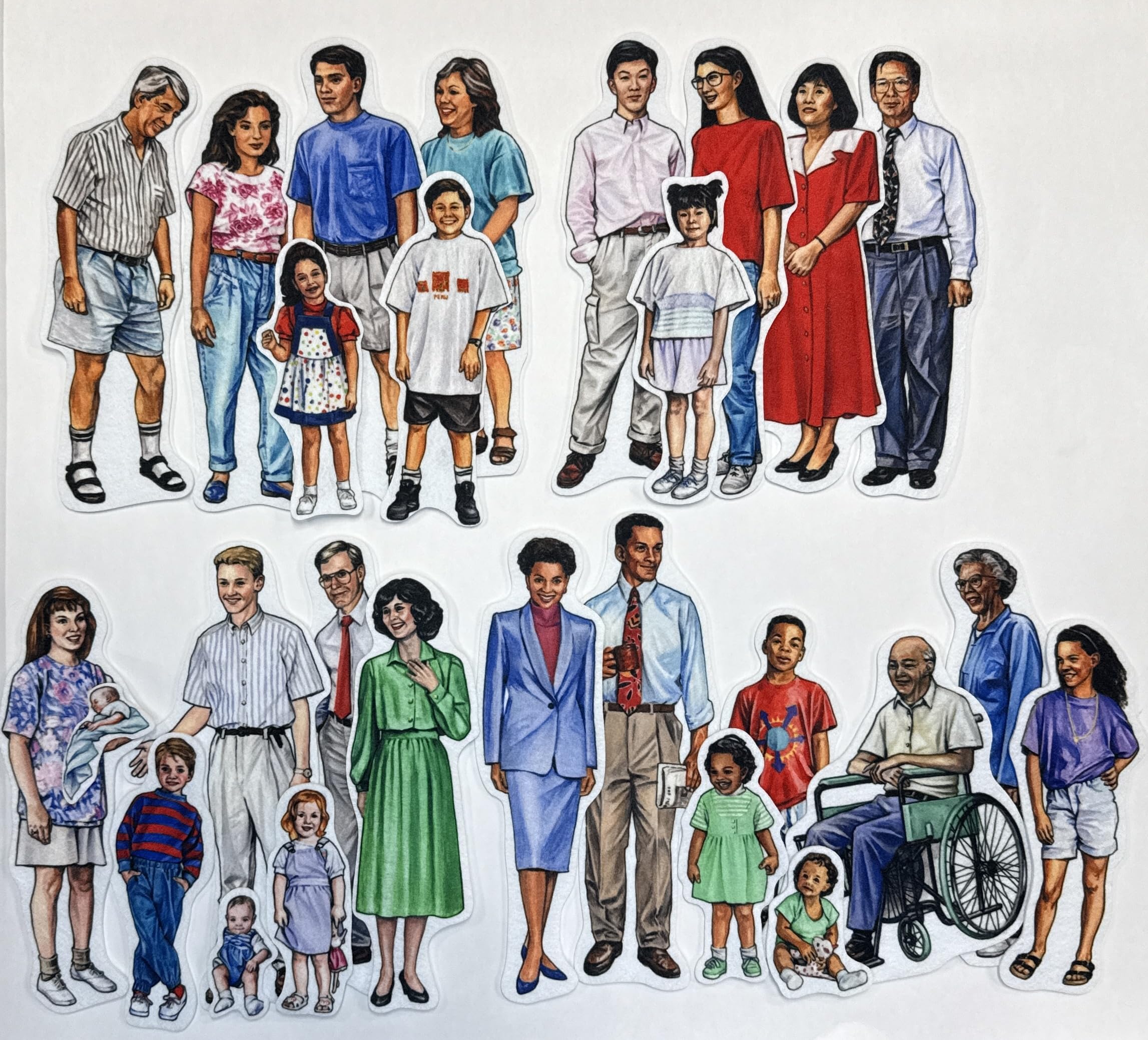 Set of 4 Families 27 Multicultural Diverse Figures for Flannel Board- Precut