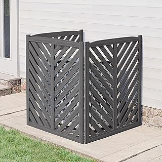 BELLEZE Privacy Air Conditioner Fence 3 Panels, Wooden Fence Panel Trash Can Enclosure Pool Equipment Generator for Outside Unit - 41" H X 36" W, Dark Gray