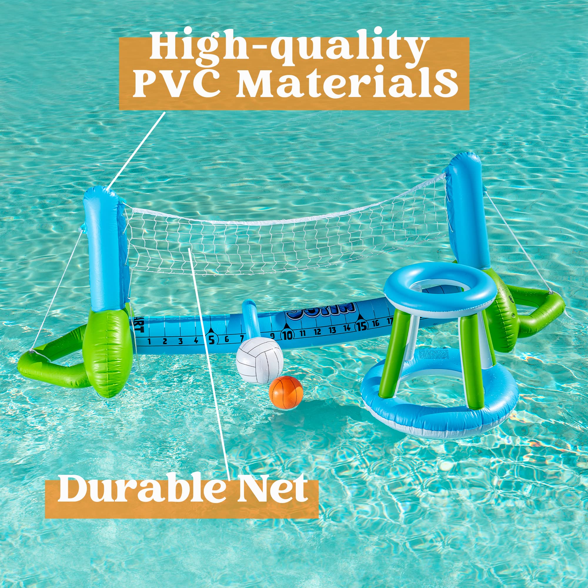 JOYIN Set da Pallavolo Gonfiabile per Piscina Bambini Adulti, Rete da Pallavolo Canestri da Basket Set Galleggiante per Piscina, Gioco di Nuoto Divertente per Feste