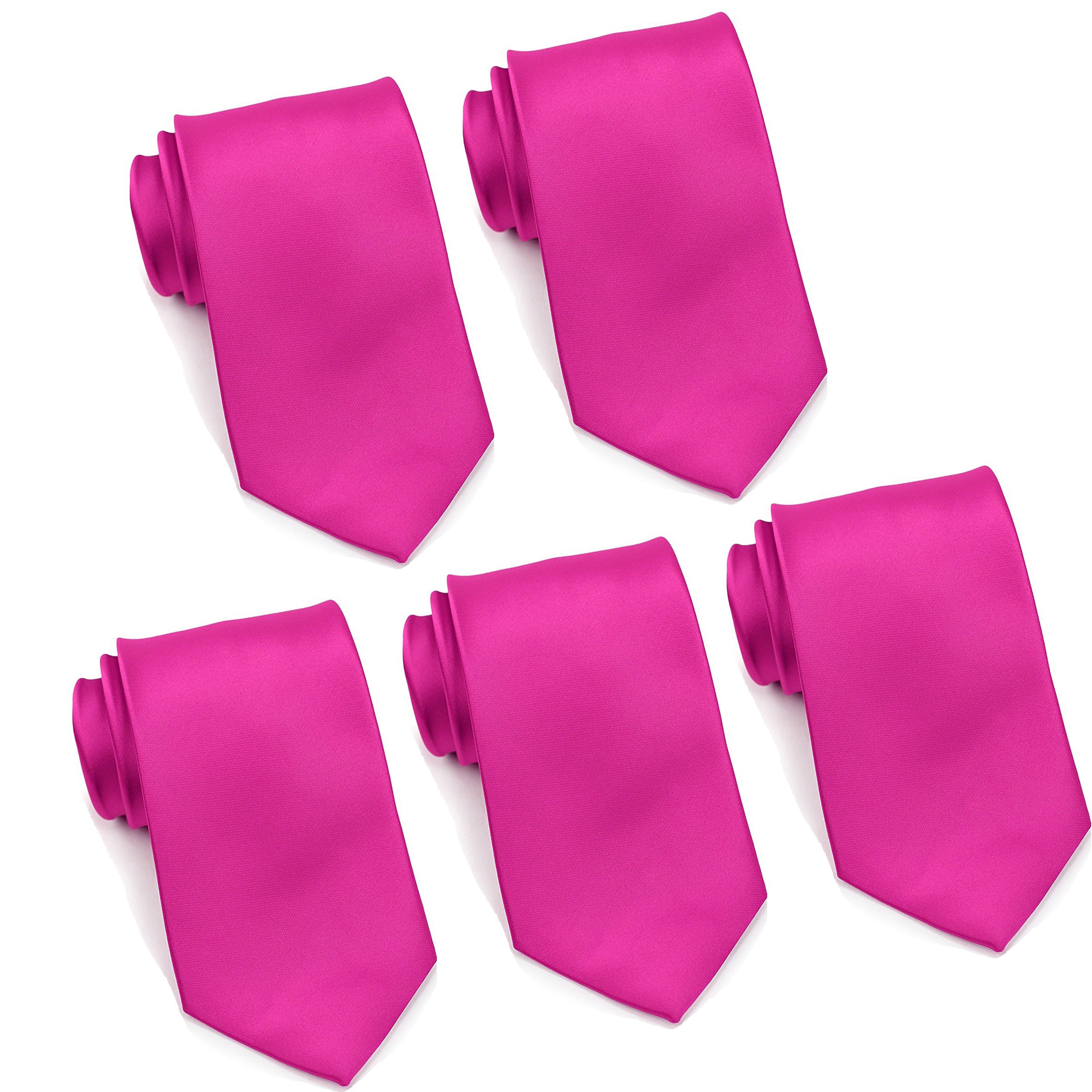 FOMANN Mens Formal Tie Wholesale Lot of 5 Mens Solid Color Wedding Ties 3.5" Satin Finish
