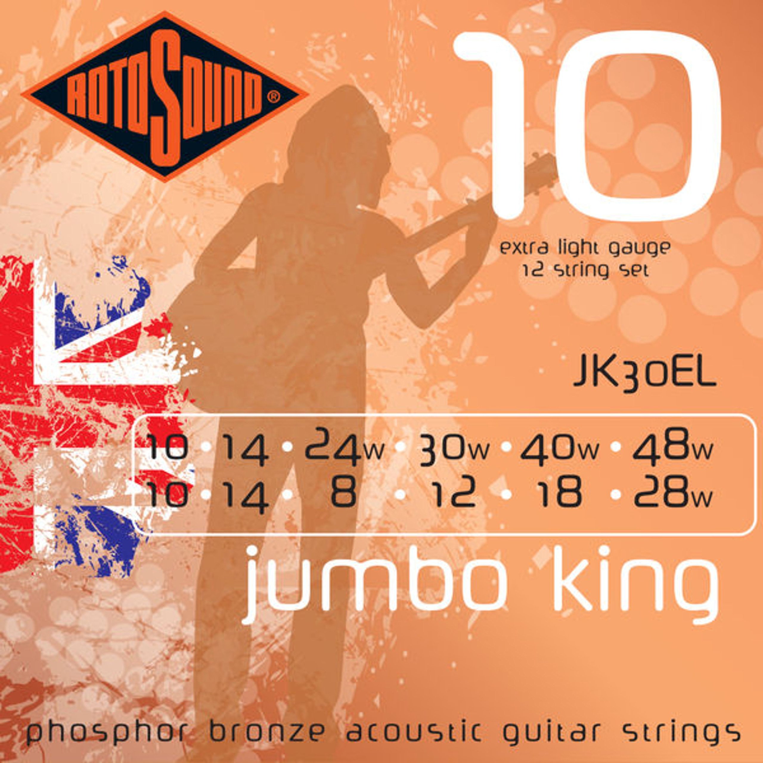 Rotosound Strings for Acoustic Guitar JUMBO KING 12-str. JK30EL Extra-Light 10-48